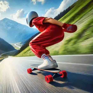 Downhill Race League Mod APK gameplay showing skateboard racing down a street